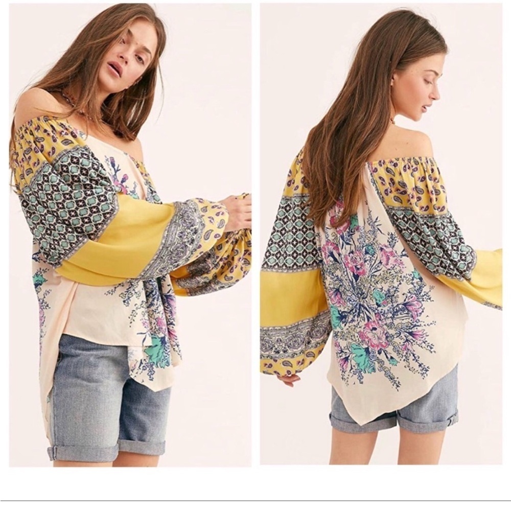 Free People Positano Printed Off Shoulder Paisley Blouse